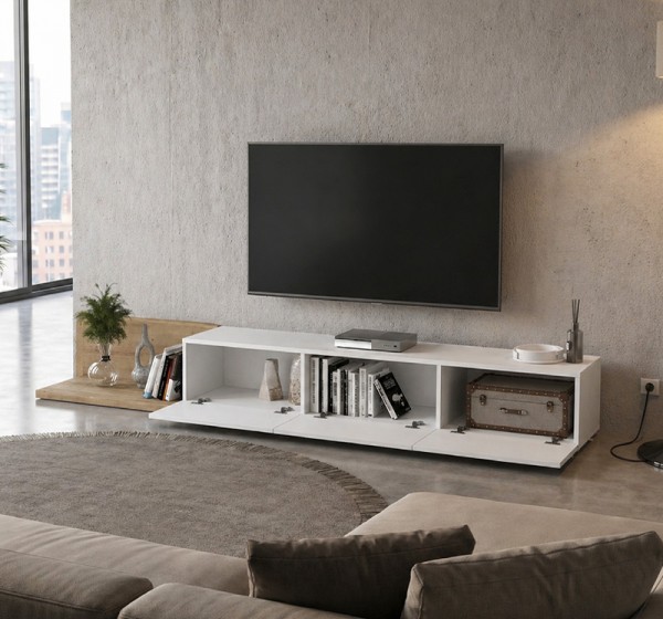 Έπιπλο τηλεόρασης Enstey Megapap επεκτεινόμενο χρώμα sapphire oak - λευκό 260x41,8x33,5εκ.