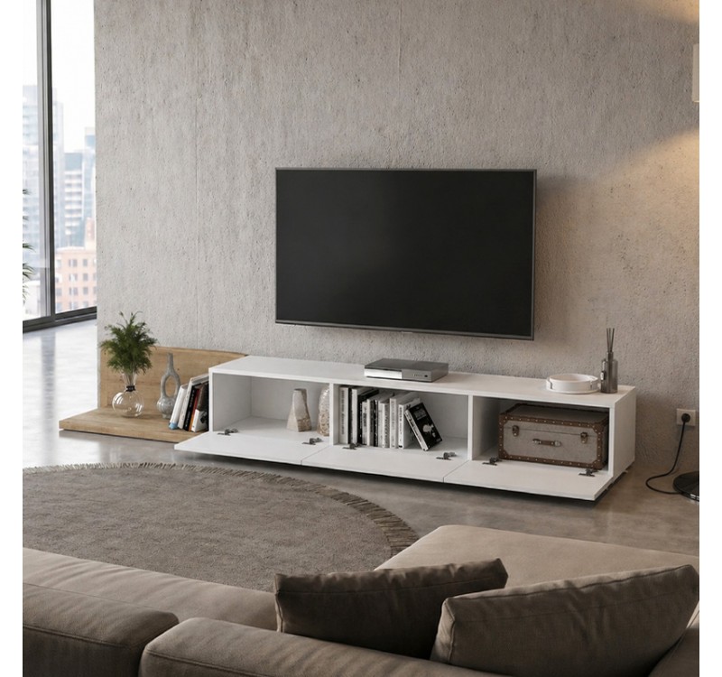 Έπιπλο τηλεόρασης Enstey Megapap επεκτεινόμενο χρώμα sapphire oak - λευκό 260x41,8x33,5εκ.