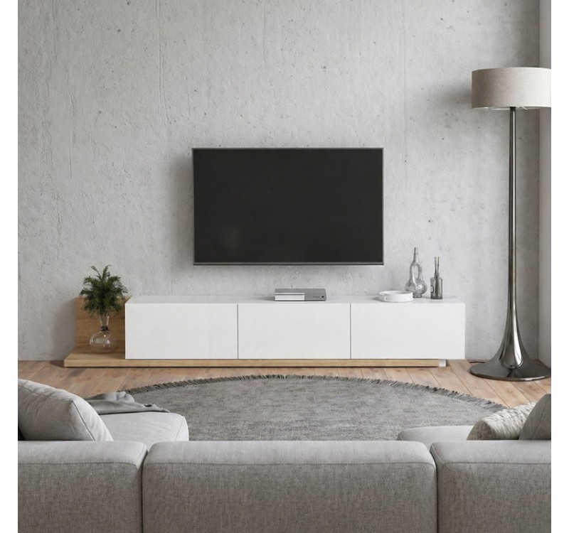 Έπιπλο τηλεόρασης Enstey Megapap επεκτεινόμενο χρώμα sapphire oak - λευκό 260x41,8x33,5εκ.