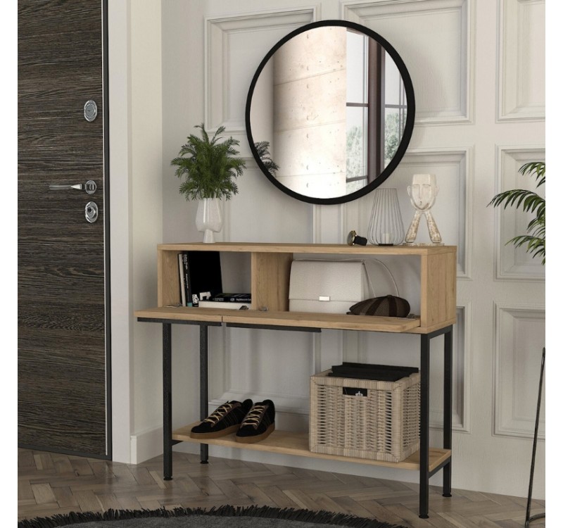 Κονσόλα με καθρέπτη Suzy Megapap χρώμα sepet oak 90x29,6x76εκ.