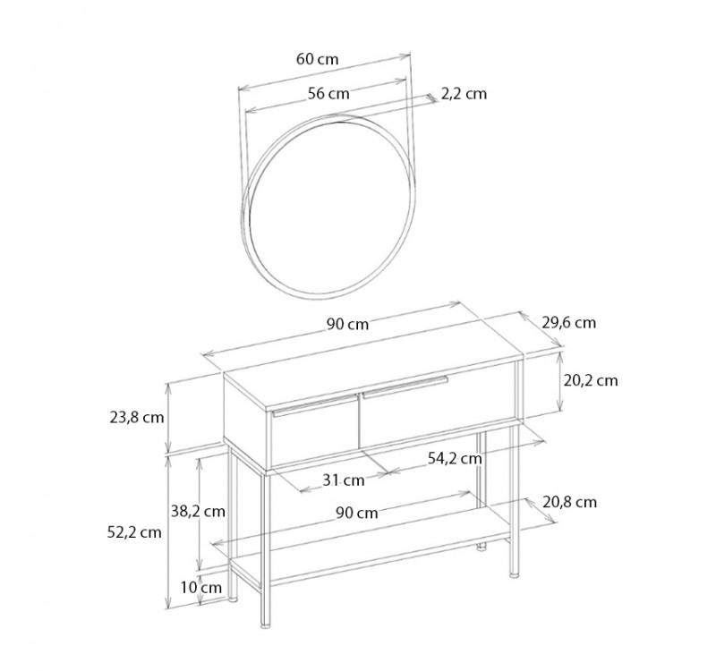 Κονσόλα με καθρέπτη Suzy Megapap χρώμα sepet oak 90x29,6x76εκ.