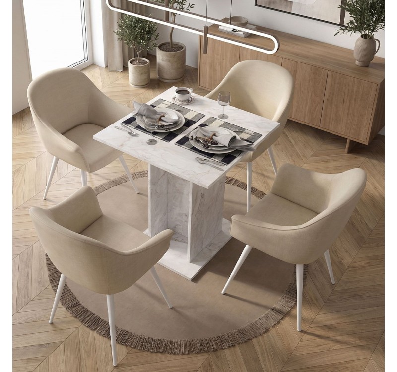 Τραπέζι Allos Megapap χρώμα λευκό εφέ μαρμάρου 75x75x77εκ.