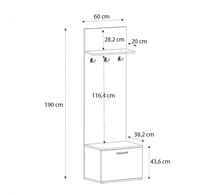 Έπιπλο εισόδου Track Megapap χρώμα sapphire oak 60x38,2x190εκ.