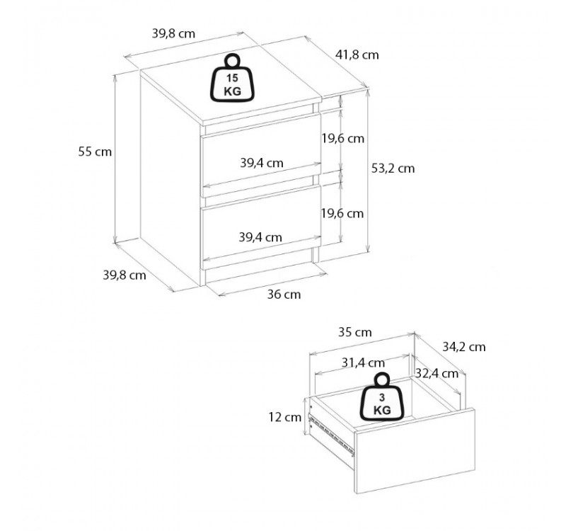 Κομοδίνο Breve Megapap χρώμα λευκό 39,8x41,8x55εκ.