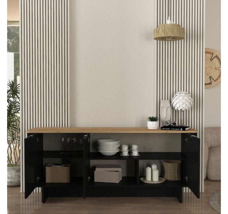 Μπουφές Bohema Megapap χρώμα μαύρο - sepet oak 180x47x76,6εκ.