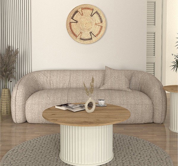 Τραπεζάκι σαλονιού Bohema Megapap χρώμα ivory - sepet oak Ø85x43,2εκ.