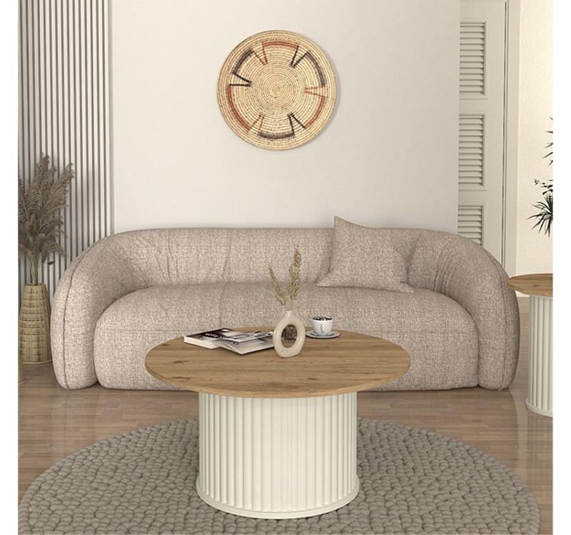 Τραπεζάκι σαλονιού Bohema Megapap χρώμα ivory - sepet oak Ø85x43,2εκ.