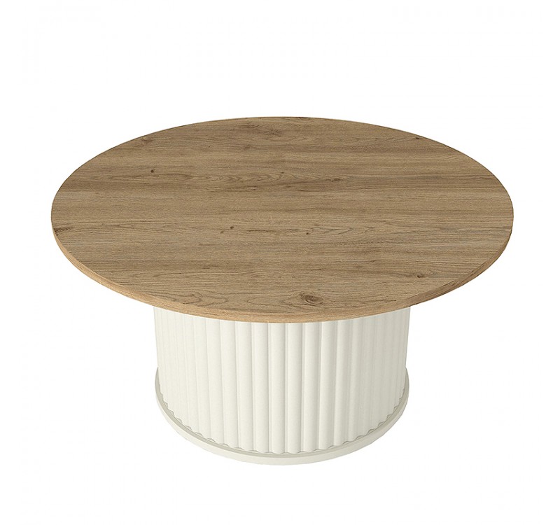 Τραπεζάκι σαλονιού Bohema Megapap χρώμα ivory - sepet oak Ø85x43,2εκ.