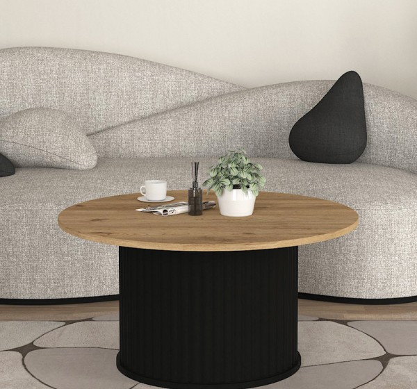 Τραπεζάκι σαλονιού Bohema Megapap χρώμα μαύρο - sepet oak Ø85x43,2εκ.