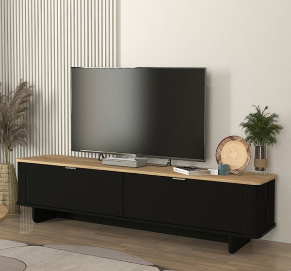 Έπιπλο τηλεόρασης Bohema Megapap χρώμα μαύρο - sepet oak 180x47x45,6εκ.