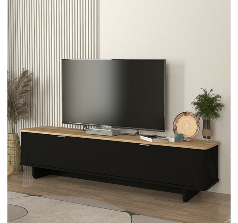 Έπιπλο τηλεόρασης Bohema Megapap χρώμα μαύρο - sepet oak 180x47x45,6εκ.