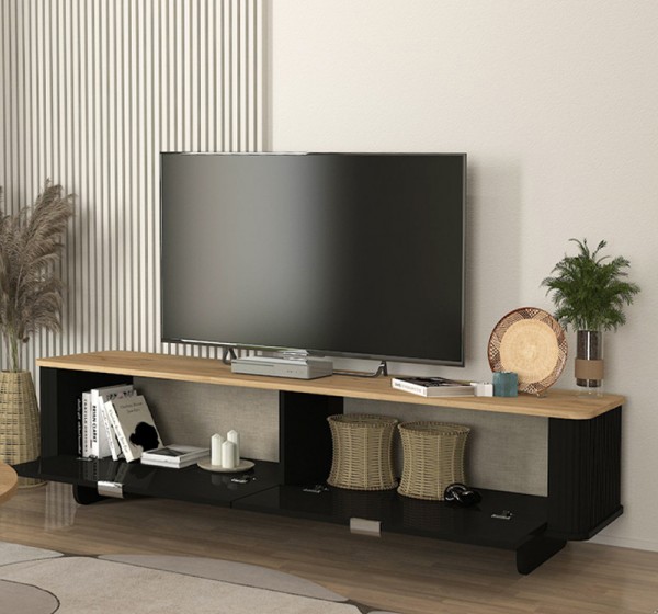 Έπιπλο τηλεόρασης Bohema Megapap χρώμα μαύρο - sepet oak 180x47x45,6εκ.