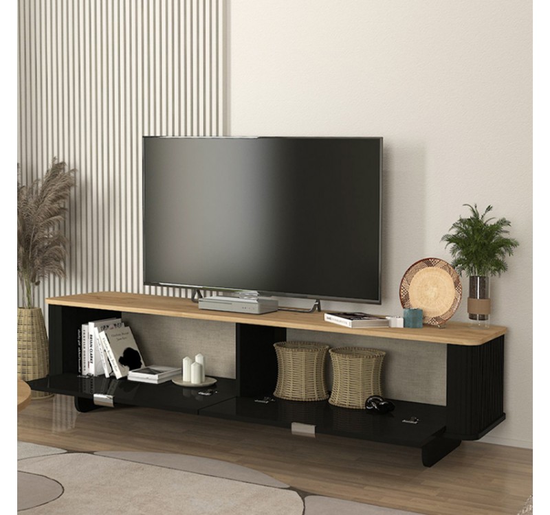 Έπιπλο τηλεόρασης Bohema Megapap χρώμα μαύρο - sepet oak 180x47x45,6εκ.