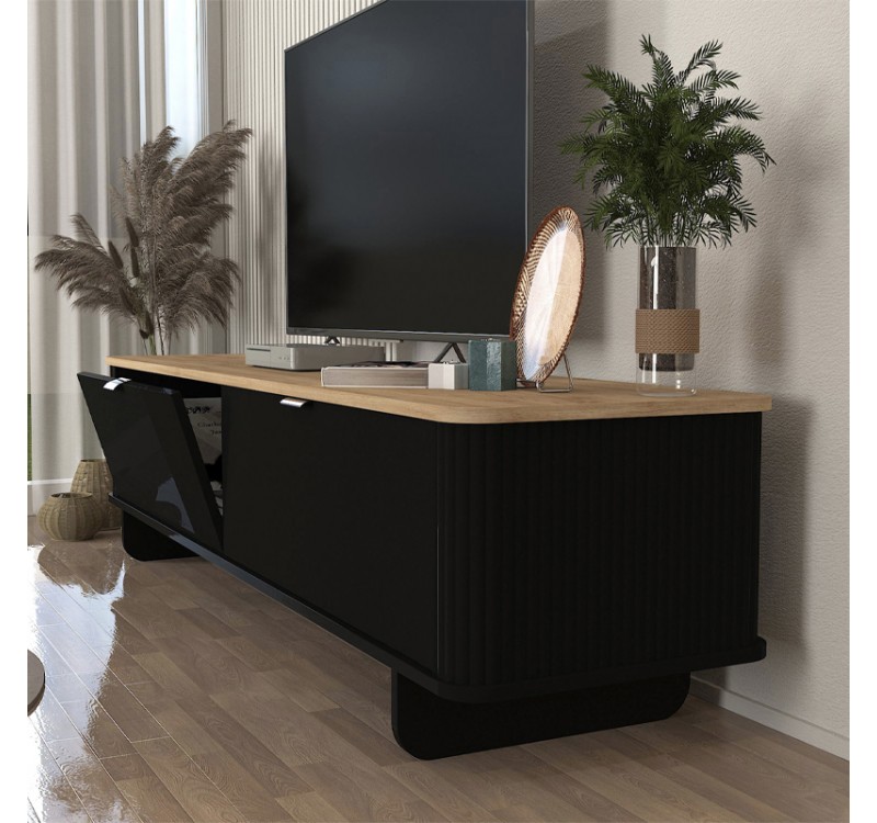 Έπιπλο τηλεόρασης Bohema Megapap χρώμα μαύρο - sepet oak 180x47x45,6εκ.