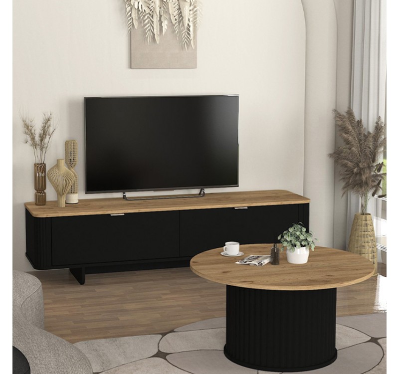 Έπιπλο τηλεόρασης Bohema Megapap χρώμα μαύρο - sepet oak 180x47x45,6εκ.