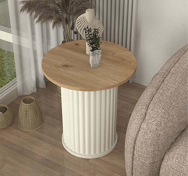 Τραπεζάκι βοηθητικό Bohema Megapap χρώμα ivory - sepet oak Ø50x53,2εκ.