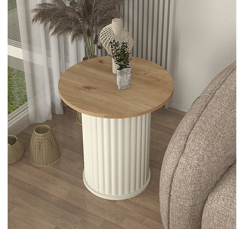 Τραπεζάκι βοηθητικό Bohema Megapap χρώμα ivory - sepet oak Ø50x53,2εκ.