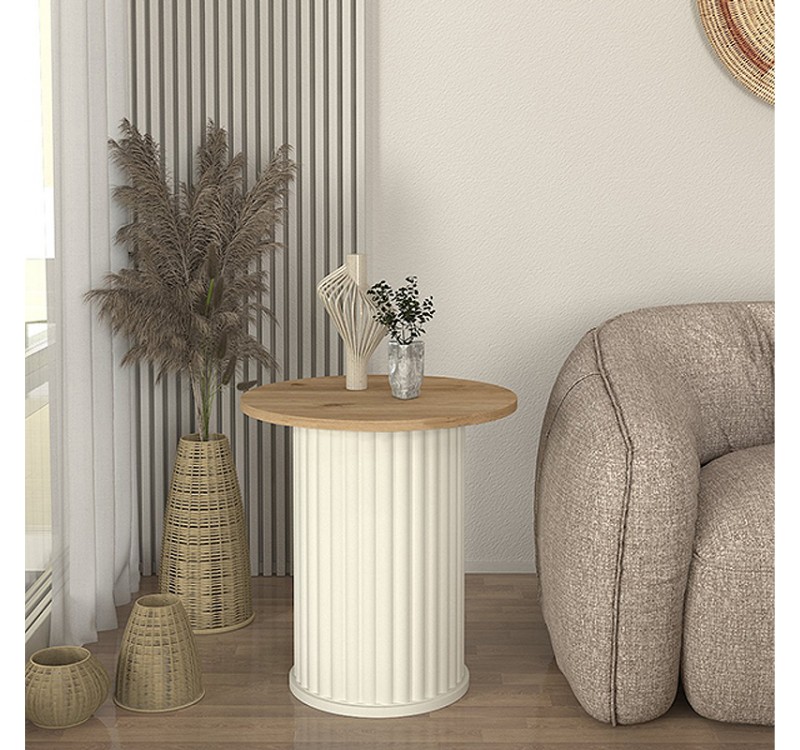 Τραπεζάκι βοηθητικό Bohema Megapap χρώμα ivory - sepet oak Ø50x53,2εκ.