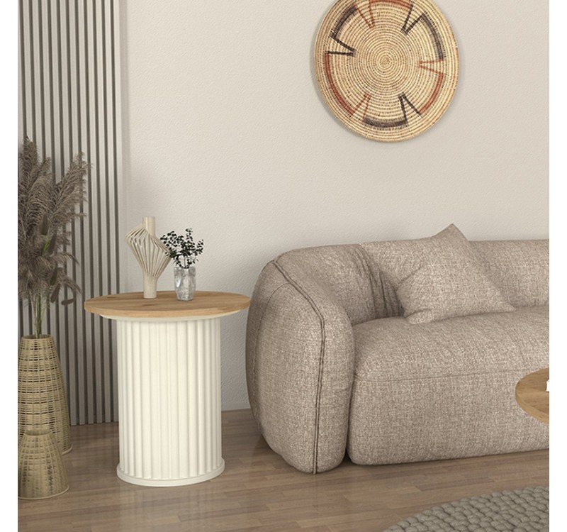 Τραπεζάκι βοηθητικό Bohema Megapap χρώμα ivory - sepet oak Ø50x53,2εκ.