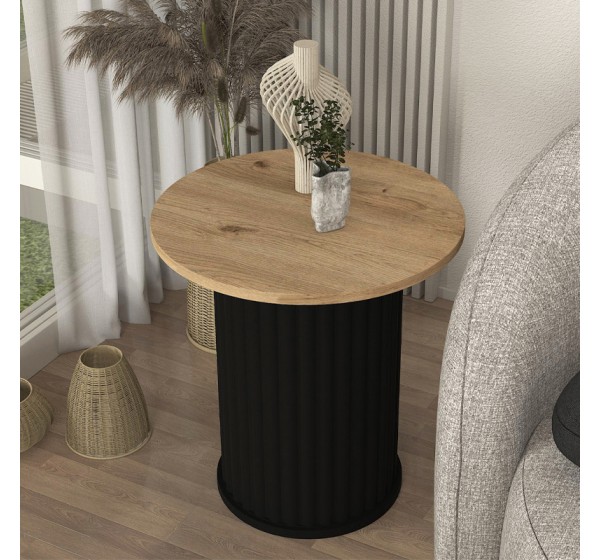 Τραπεζάκι βοηθητικό Bohema Megapap χρώμα μαύρο - sepet oak Ø50x53,2εκ.