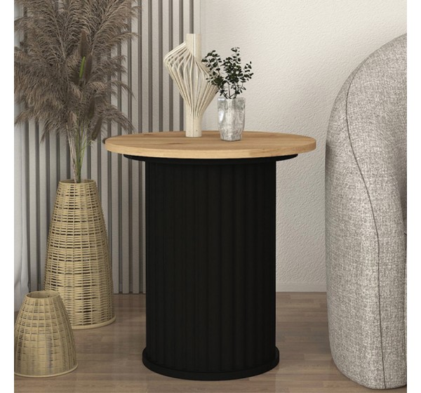 Τραπεζάκι βοηθητικό Bohema Megapap χρώμα μαύρο - sepet oak Ø50x53,2εκ.