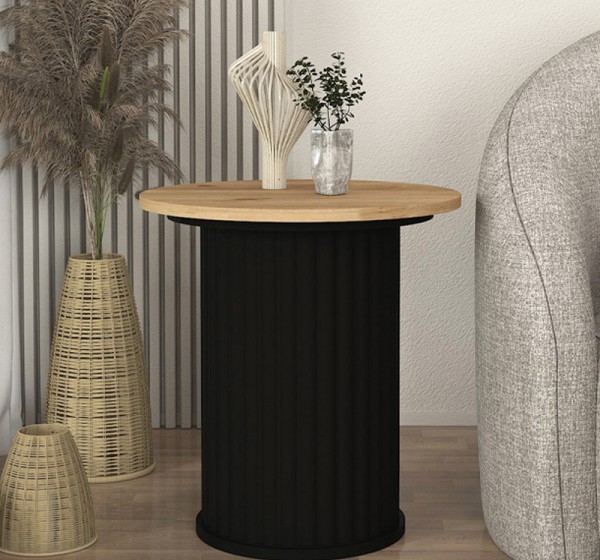 Τραπεζάκι βοηθητικό Bohema Megapap χρώμα μαύρο - sepet oak Ø50x53,2εκ.