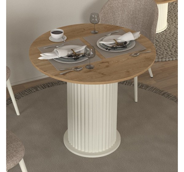 Τραπέζι Bohema Megapap χρώμα ivory - sepet oak Ø90x77,7εκ.