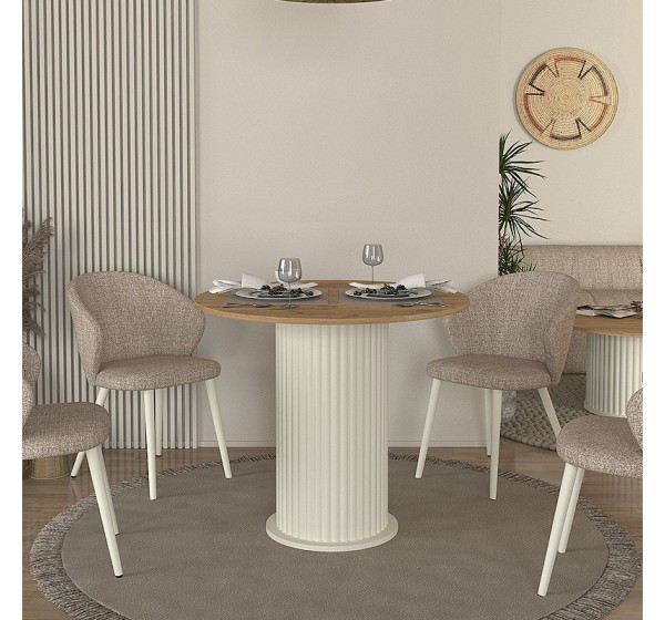 Τραπέζι Bohema Megapap χρώμα ivory - sepet oak Ø90x77,7εκ.