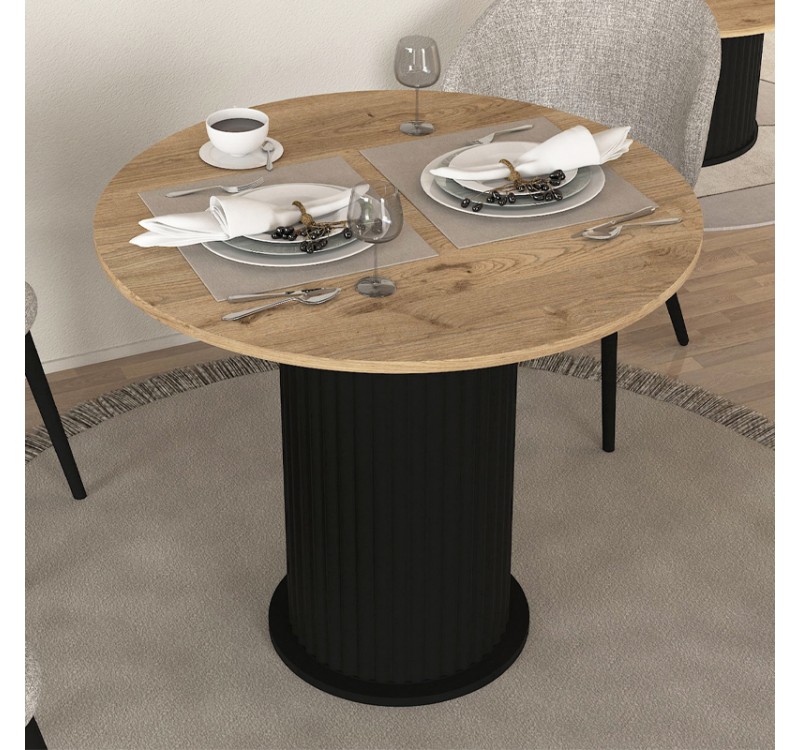 Τραπέζι Bohema Megapap χρώμα μαύρο - sepet oak Ø90x77,7εκ.