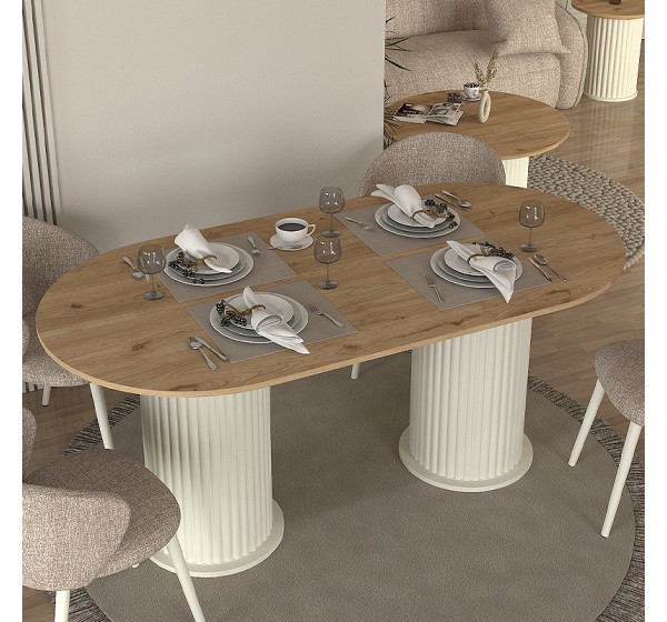Τραπέζι Bohema Megapap χρώμα ivory - sepet oak 180x90x77,7εκ.