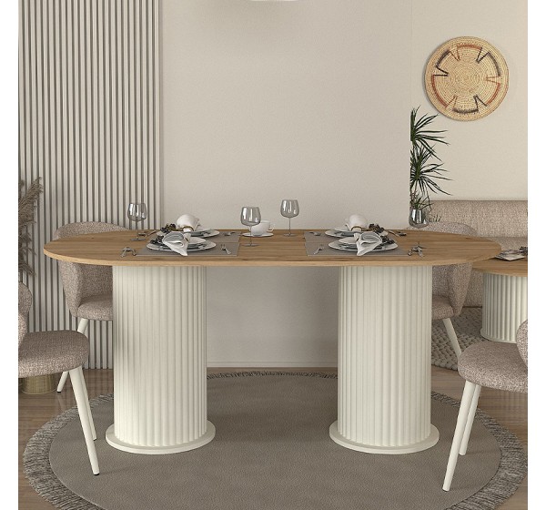 Τραπέζι Bohema Megapap χρώμα ivory - sepet oak 180x90x77,7εκ.