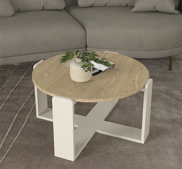 Τραπεζάκι σαλονιού Rebel Megapap χρώμα rota oak - sandstone Ø70x38εκ.