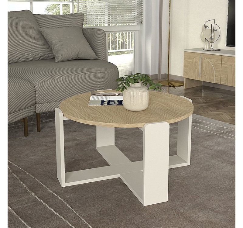 Τραπεζάκι σαλονιού Rebel Megapap χρώμα rota oak - sandstone Ø70x38εκ.