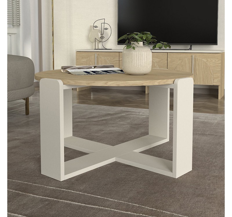 Τραπεζάκι σαλονιού Rebel Megapap χρώμα rota oak - sandstone Ø70x38εκ.