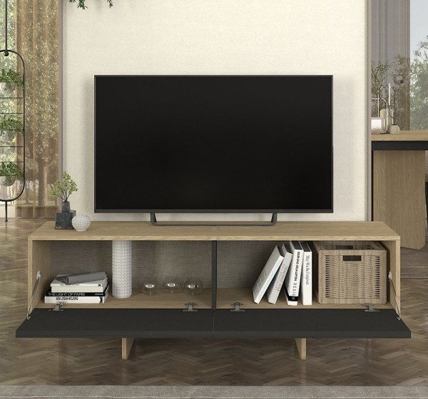 Έπιπλο τηλεόρασης Lava Megapap χρώμα rota oak - ανθρακί 150x35x51,3εκ.