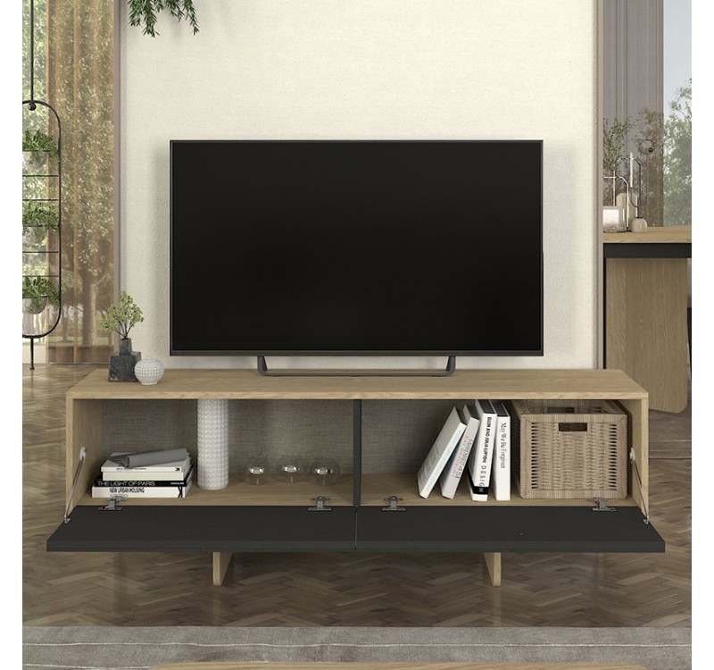 Έπιπλο τηλεόρασης Lava Megapap χρώμα rota oak - ανθρακί 150x35x51,3εκ.