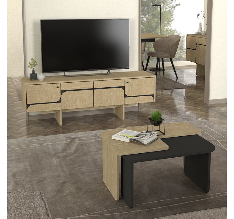 Έπιπλο τηλεόρασης Lava Megapap χρώμα rota oak - ανθρακί 150x35x51,3εκ.