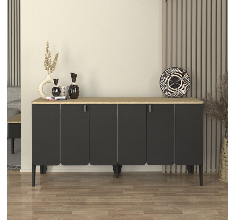 Μπουφές Pedro Megapap χρώμα ανθρακί - rota oak 150x45x75εκ.