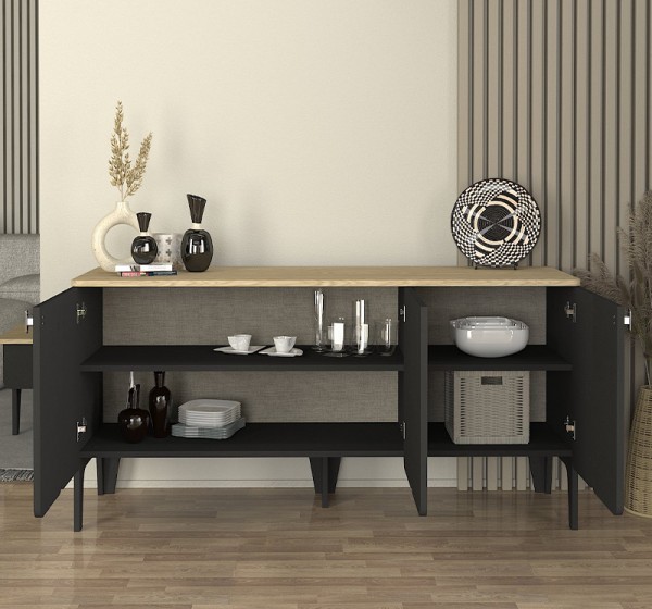 Μπουφές Pedro Megapap χρώμα ανθρακί - rota oak 150x45x75εκ.