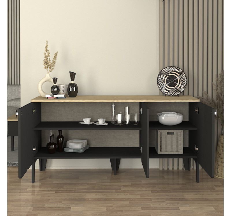 Μπουφές Pedro Megapap χρώμα ανθρακί - rota oak 150x45x75εκ.