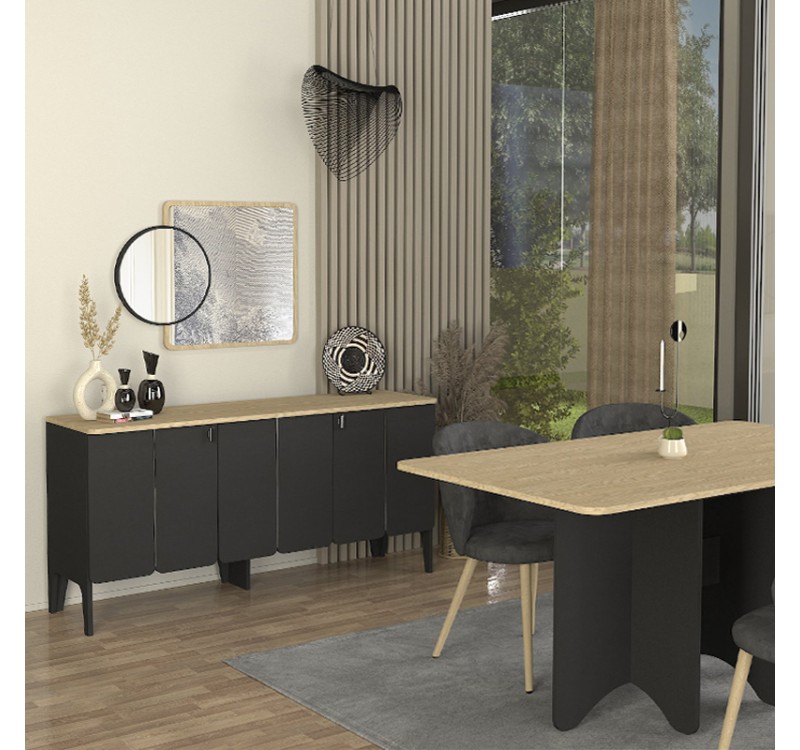 Μπουφές Pedro Megapap χρώμα ανθρακί - rota oak 150x45x75εκ.