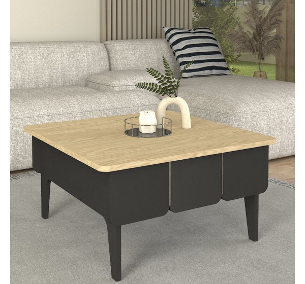 Τραπεζάκι σαλονιού Pedro Megapap χρώμα ανθρακί - rota oak 73,2x73,2x38,6εκ.