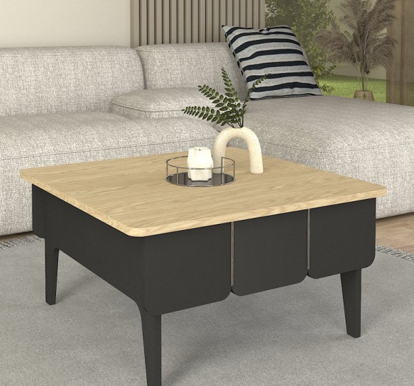 Τραπεζάκι σαλονιού Pedro Megapap χρώμα ανθρακί - rota oak 73,2x73,2x38,6εκ.