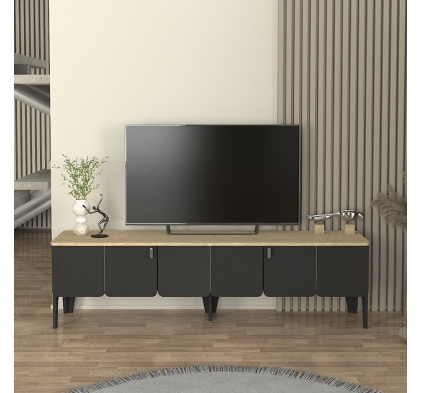Έπιπλο τηλεόρασης Pedro Megapap χρώμα ανθρακί - rota oak 180x35x50,7εκ.