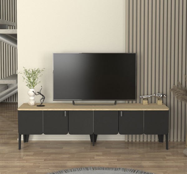 Έπιπλο τηλεόρασης Pedro Megapap χρώμα ανθρακί - rota oak 180x35x50,7εκ.