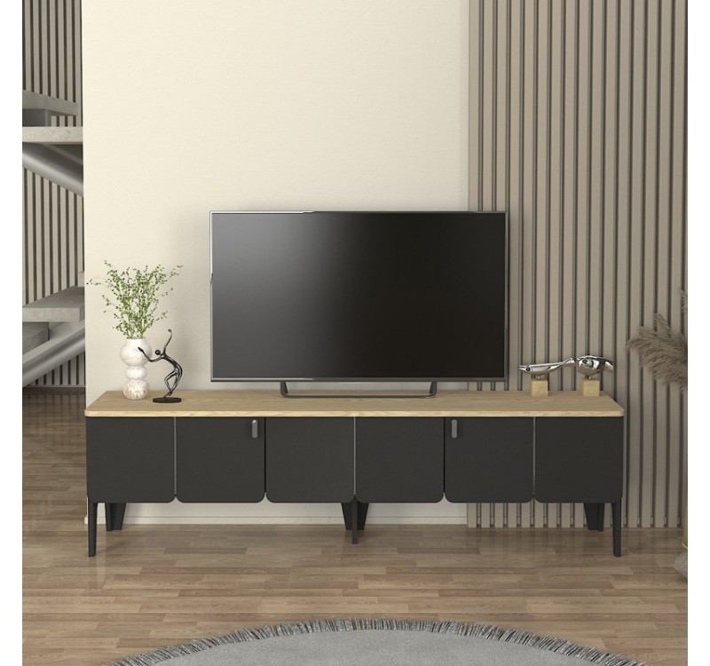 Έπιπλο τηλεόρασης Pedro Megapap χρώμα ανθρακί - rota oak 180x35x50,7εκ.