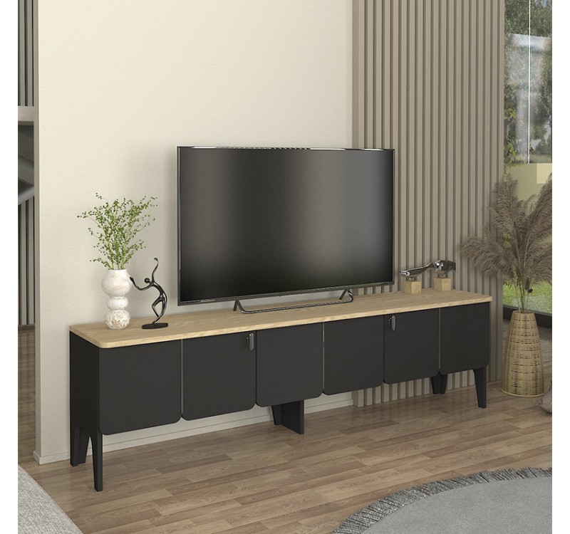 Έπιπλο τηλεόρασης Pedro Megapap χρώμα ανθρακί - rota oak 180x35x50,7εκ.