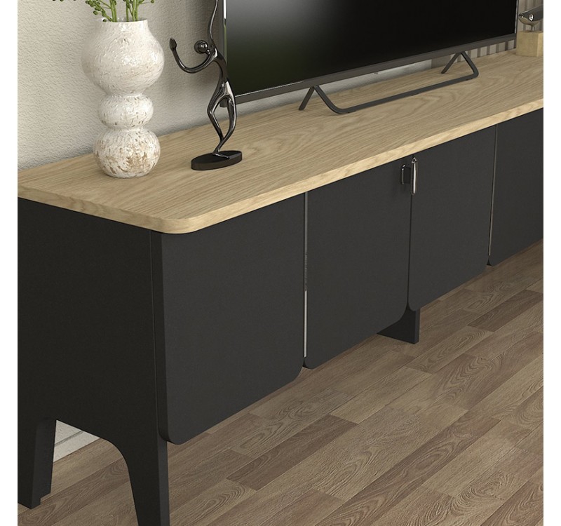 Έπιπλο τηλεόρασης Pedro Megapap χρώμα ανθρακί - rota oak 180x35x50,7εκ.