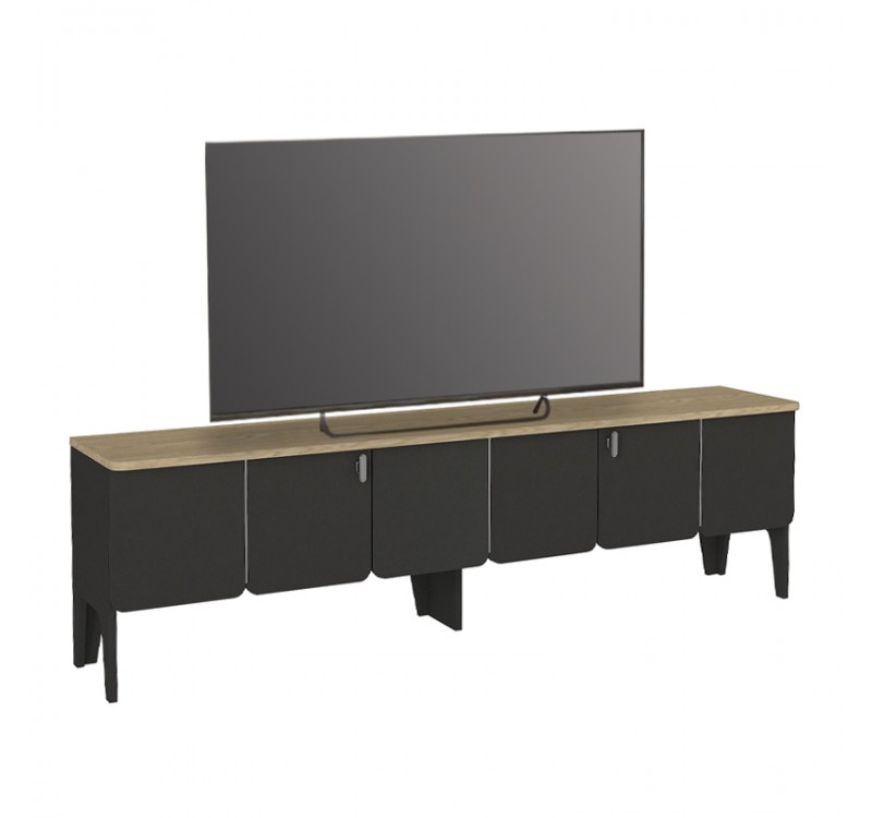 Έπιπλο τηλεόρασης Pedro Megapap χρώμα ανθρακί - rota oak 180x35x50,7εκ.