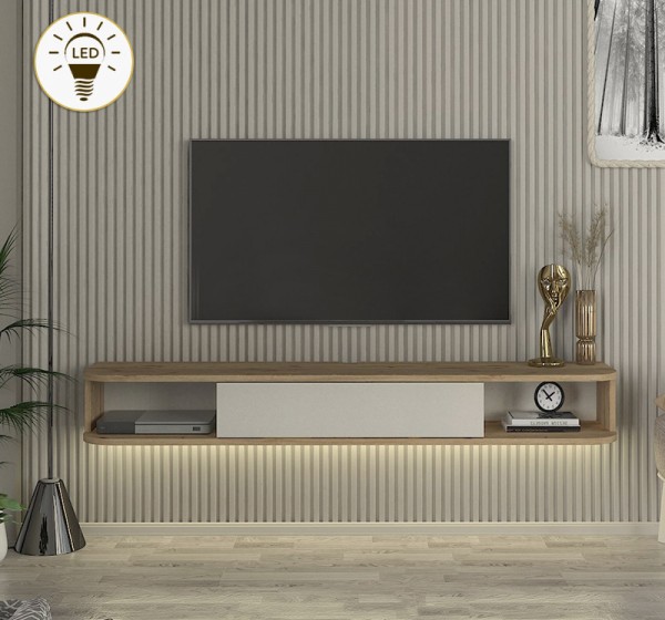 Έπιπλο τηλεόρασης επιτοίχιο Cross Megapap με LED χρώμα sepet oak - sandstone 150x29,6x19,2εκ.